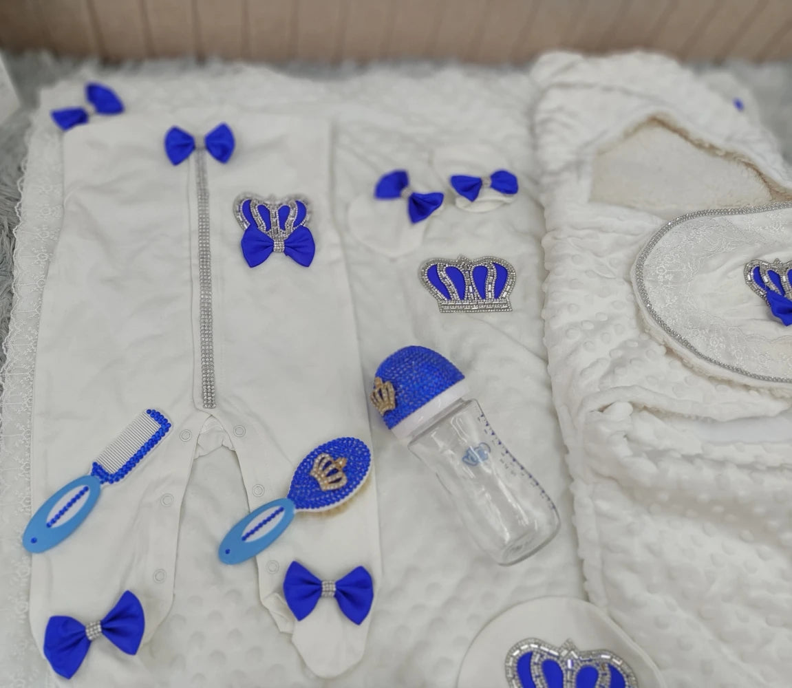 Dollbling 10pcs Welcome Home Precious Baby Boy Gift Set Gender Reveal Baby Essentials Bottles Receiving Blanket Swaddle Set.