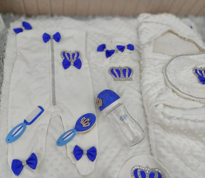 Dollbling 10pcs Welcome Home Precious Baby Boy Gift Set Gender Reveal Baby Essentials Bottles Receiving Blanket Swaddle Set.