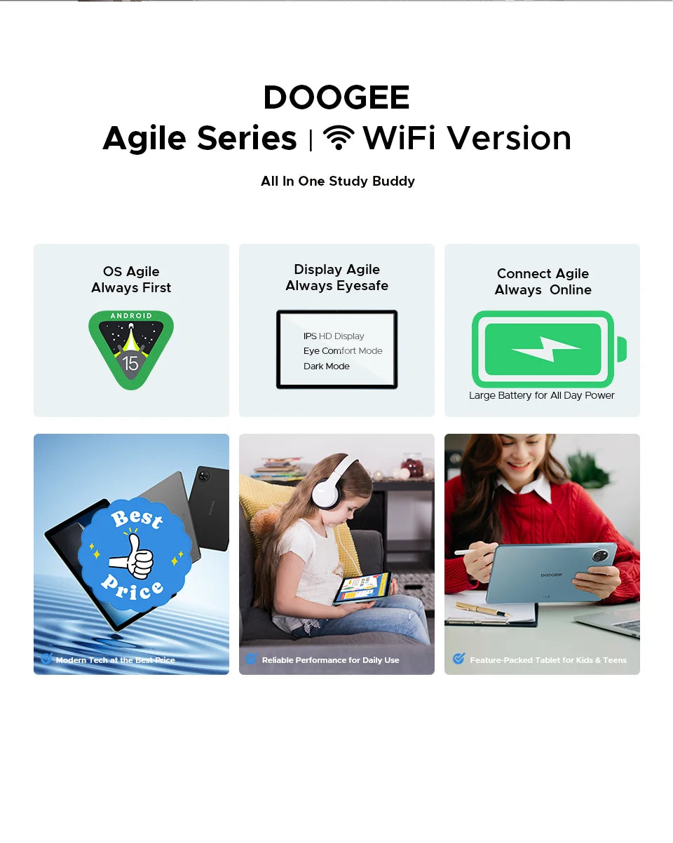 DOOGEE Tab A9 Pro+ Tablet PC Android 15 Dual Speakers 11'' Screen 30GB RAM (6GB+24G) 128GB 8580mAh Battery Widevine L1 Smart Pad.