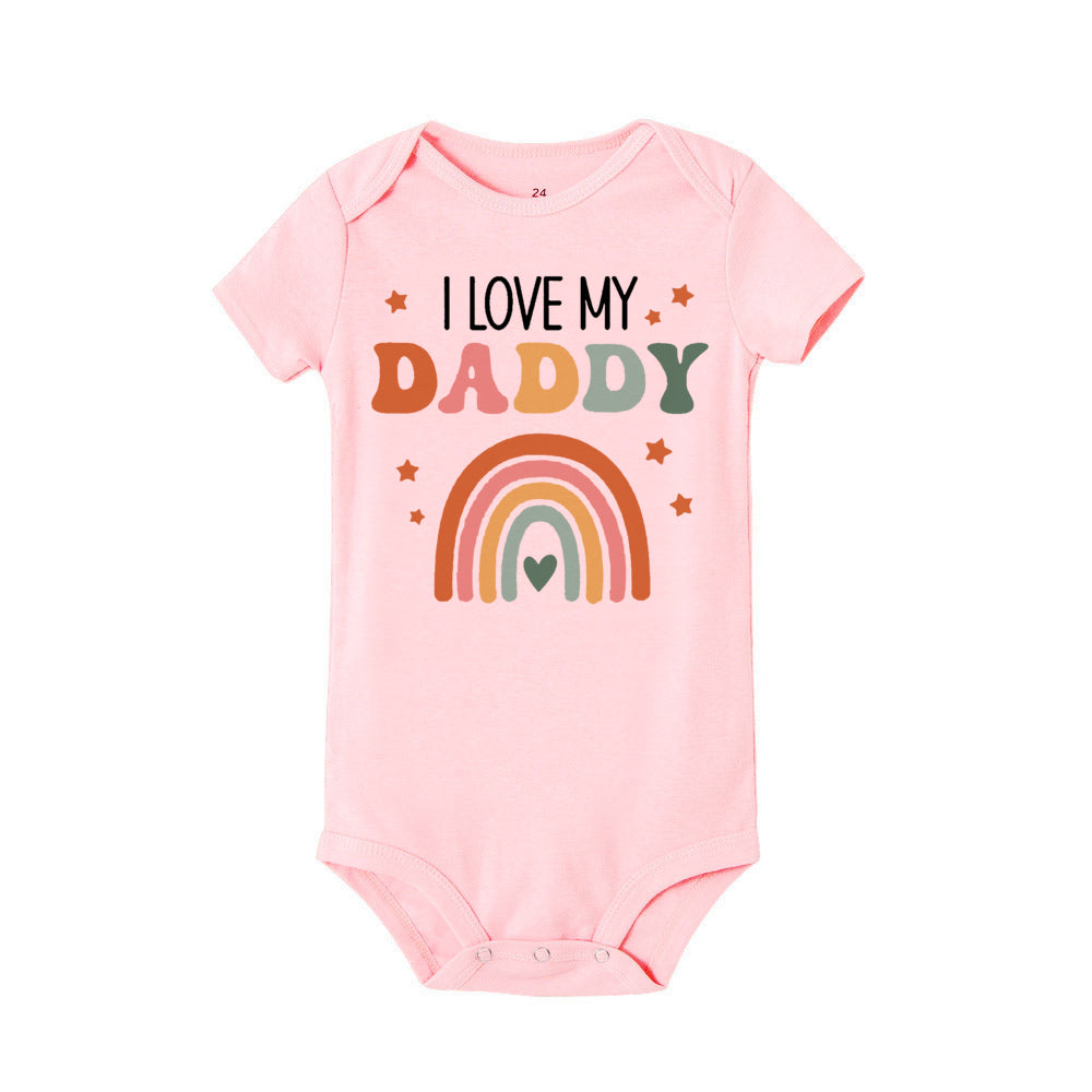 Ich liebe Mama und Papa, Regenbogen-bedruckter Neugeborenen-Body, lustiger Sommer-Kurzarm-Säuglingsspielanzug, Body für Jungen und Mädchen.
