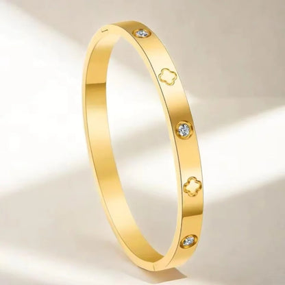 Trendy Shining Zircon Bracelets For Women Clover Print Love Pulseiras Stainless Steel Bangles Feminina Jewelry Gift.