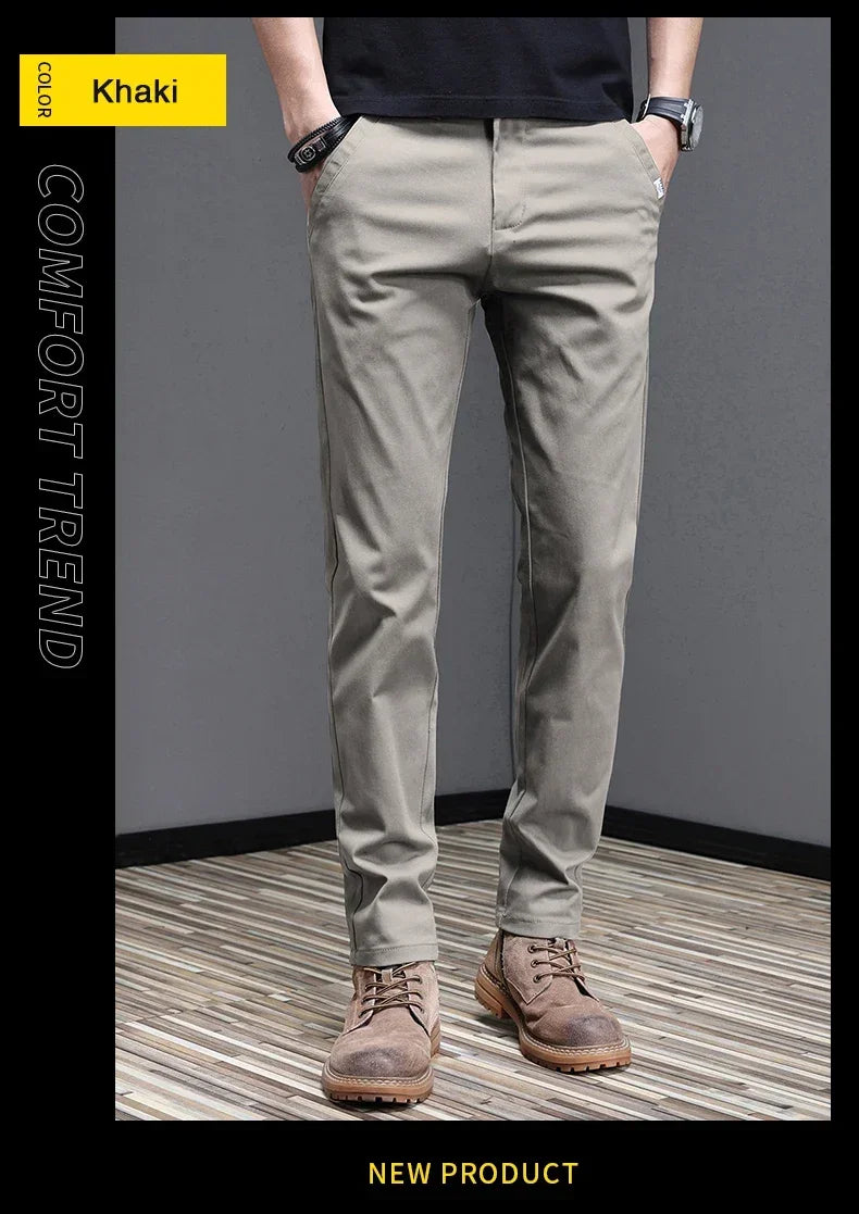 2024 Spring Summer Men's Casual Pants 97.8% Cotton Business Korean Fashion Slim Fit Stretch Gray Black Khaki Trousers Male Pant.