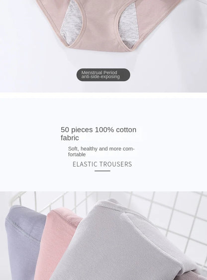 Women's menstrual briefs large flow postpartum water absorption leakproof briefs women's pure cotton menstrual briefs lingerie.