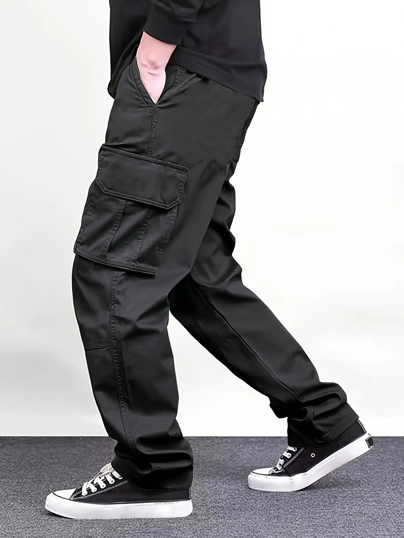 Men's Regular Plain Overalls with Drawstrings and Large Flap Pocket Pantss, Functional Multi-Pocket Straight Pants, Suitable for Holiday, Street, Daily Leisure, Running, Multi-Scenario, Suitable for All Seasons.