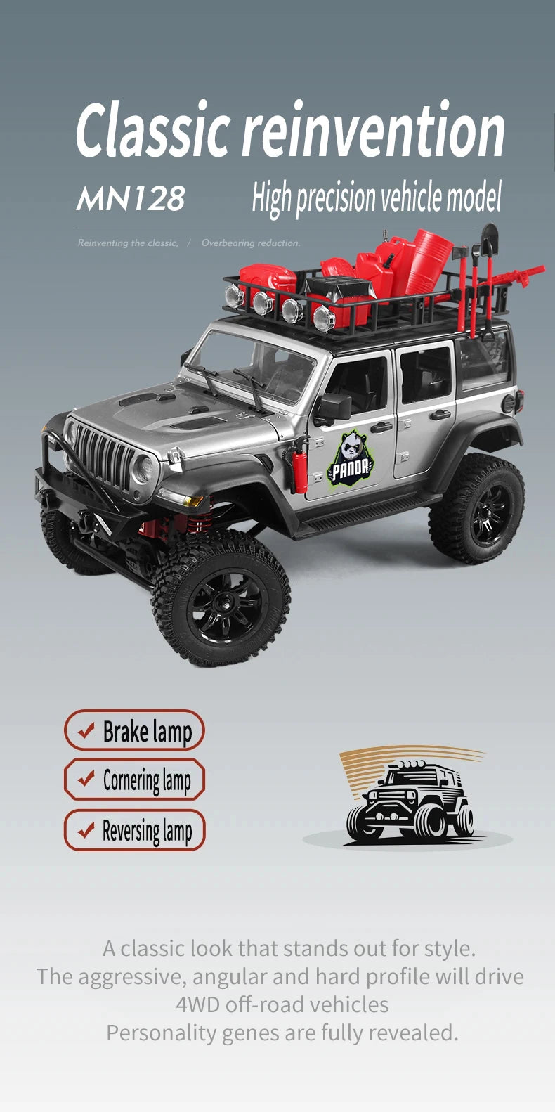 1/12 MN128 RC Car 4WD Jeep Model 2.4G Remote Control LED Light 4X4 Off Road 4WD Climbing RC Truck Electric Toy Car Gift for Boy.