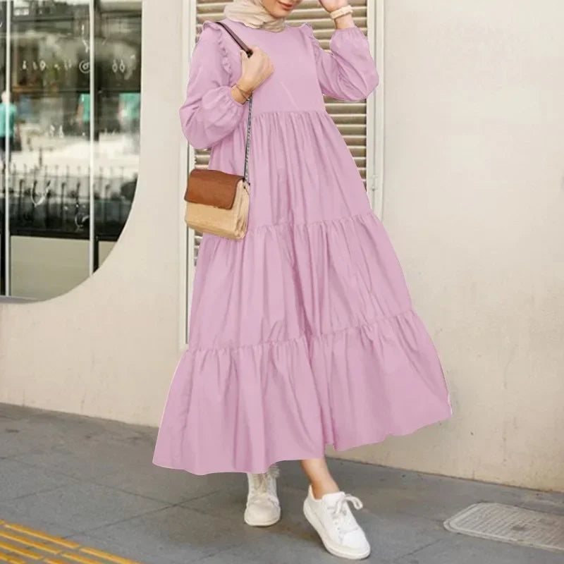 2025 Vintage Solid Muslim Dresses Women Dubai Abaya Islamic Maxi Dress Robe Females Elegant Sweet Party Sundress Kaftan Vestidos