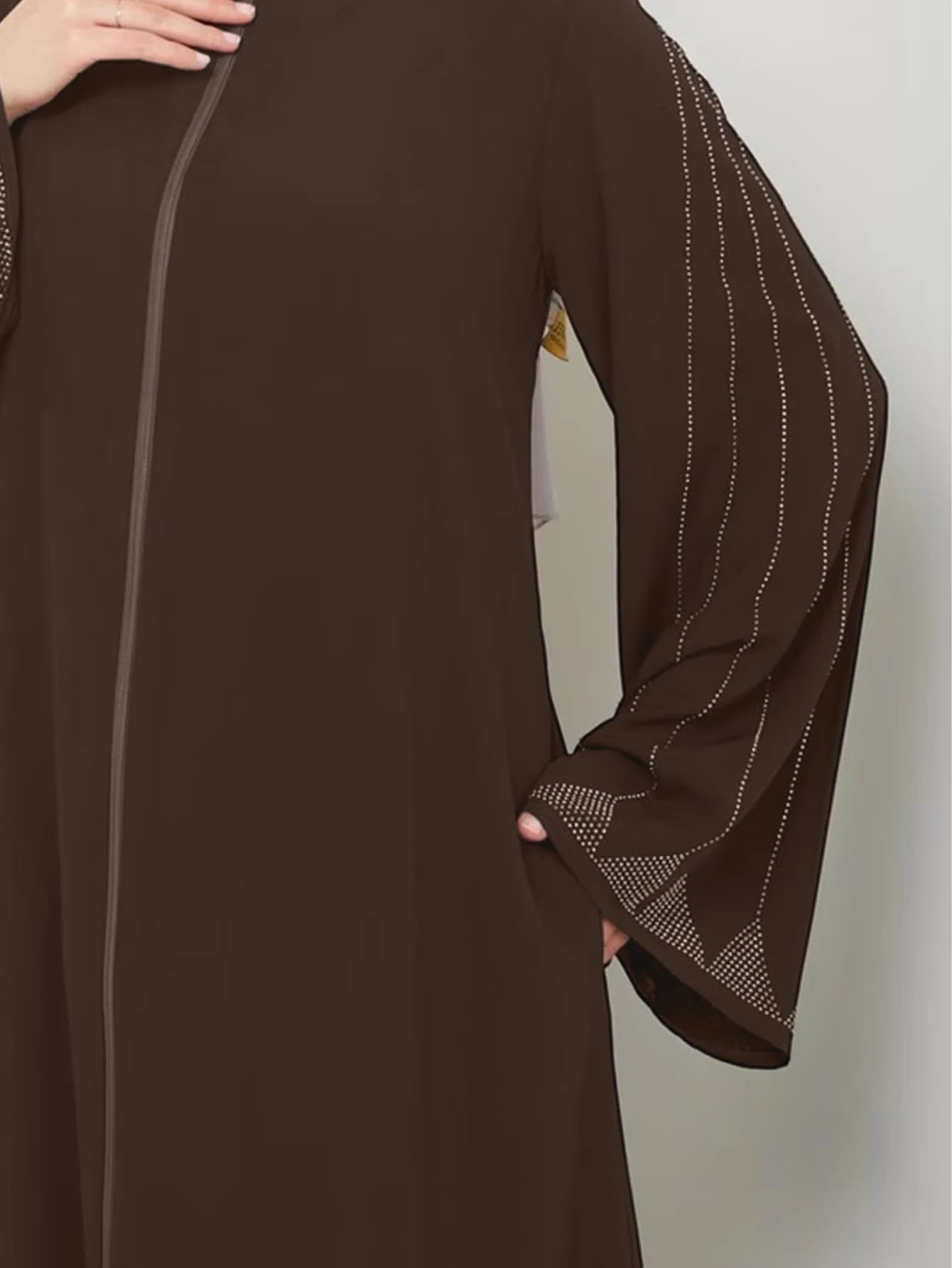 Muslim Fashion Women's Hot Diamond Long Sleeve Loose Coffee Style Elegant Dress.