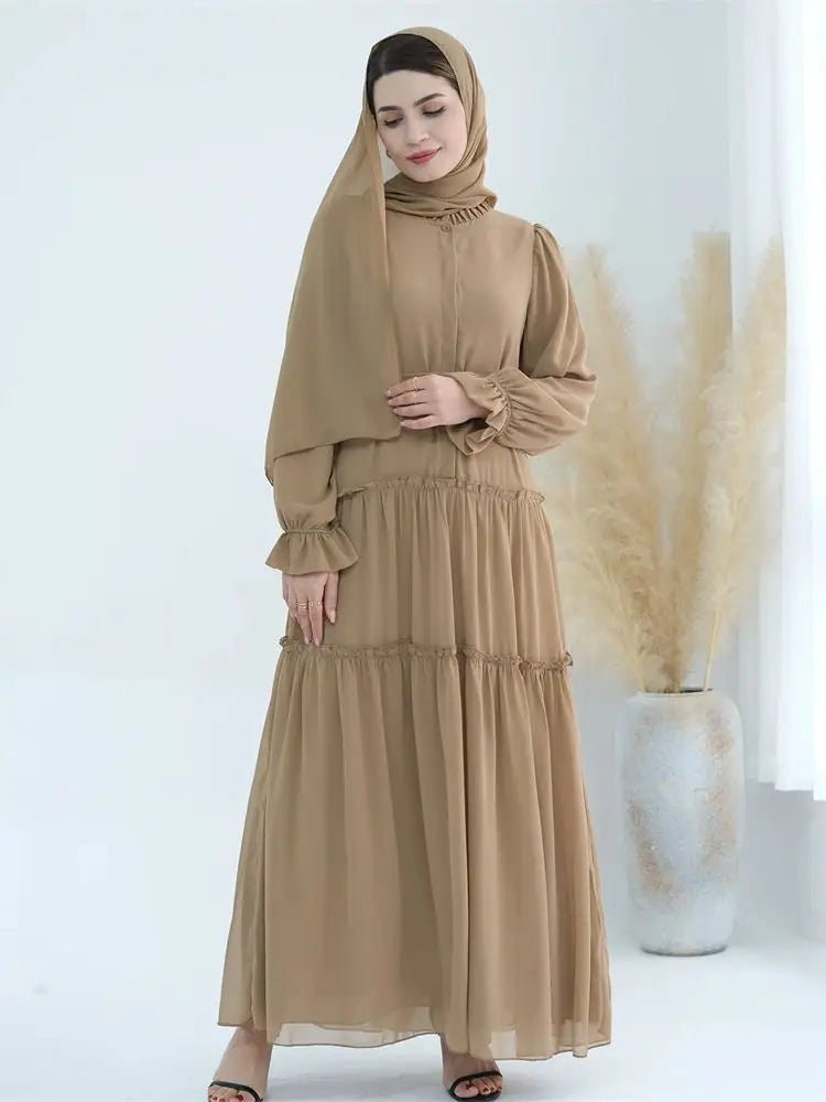 Ramadan Eid Chiffon Muslim Modest Khimar Abaya Set Dubai Turkey Islam Dress Abayas For Women Kebaya Kaftan Robe Femme Musulmane