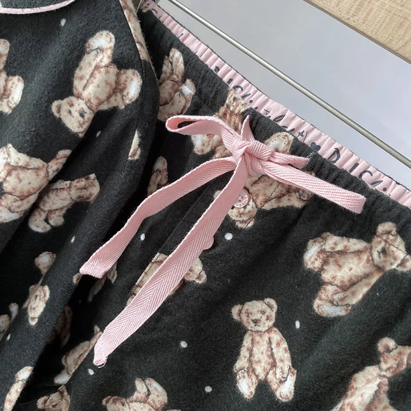 2025 New Pajamas Suit Cotton 2 Piece Set Women Print Cartoon Nightwear Long Sleeve Trousers Set Autumn Loungewear Home Clothes