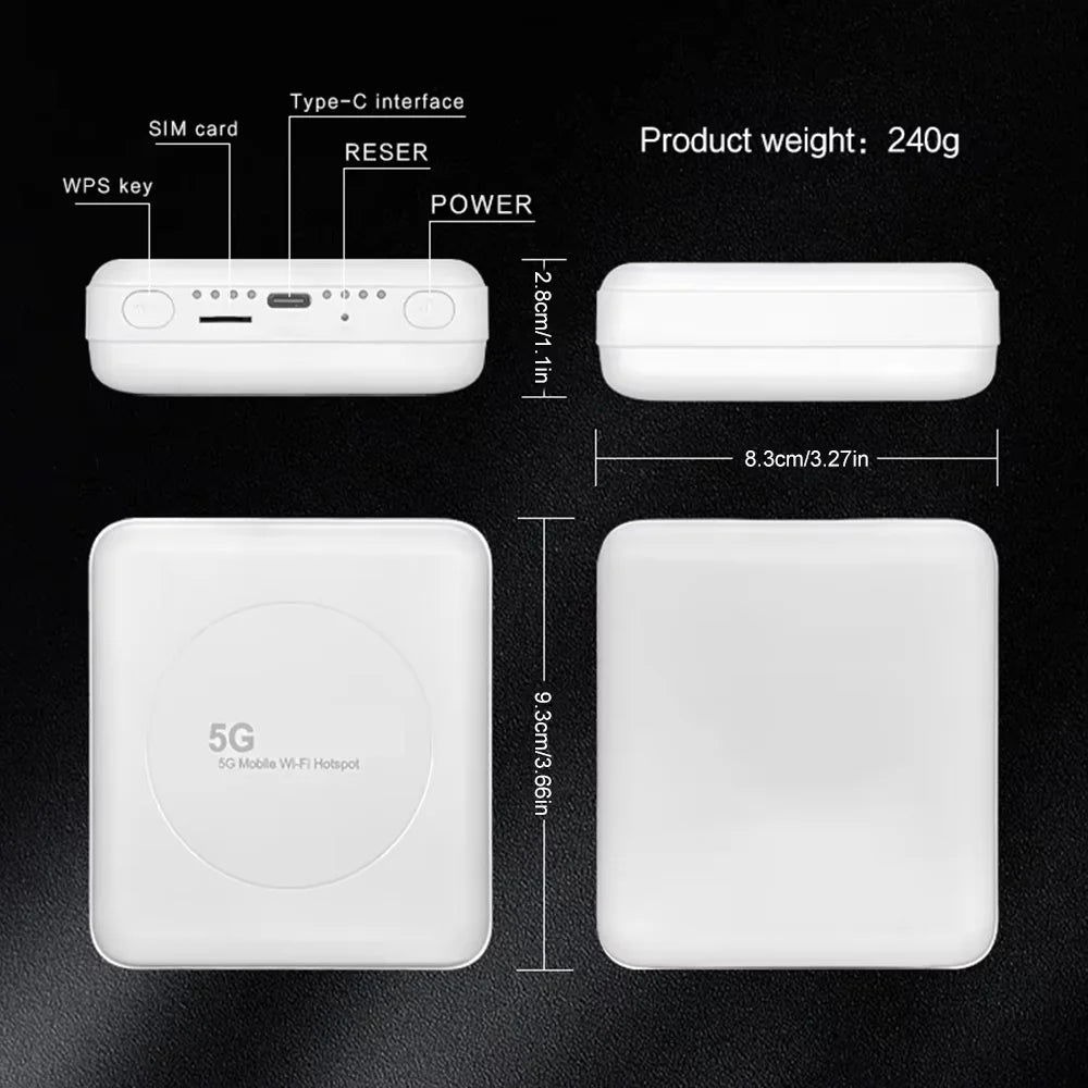 5G WiFi 6 Mobile Hotspot Router with SIM Card Slot Wireless Hotspot Router Pocket Mobile Hotspot for Home Office Travel.