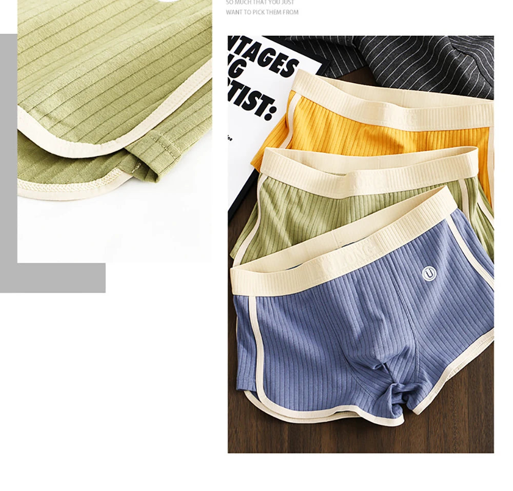 3 Teile/paket 100% Baumwolle Solide Gestreiften männer Boxer Sexy Atmungsaktive Mesh U Gabelung Unterwäsche Hohe Elastische Erweitern Bund Unterhose