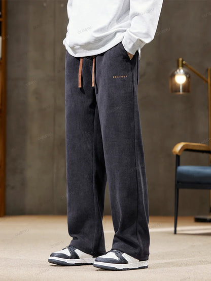 High Quality Brand Clothing Autumn Winter Corduroy Pants Men Elastic Waist Straight Thick Korea Outdoors Casual Trousers Gift.