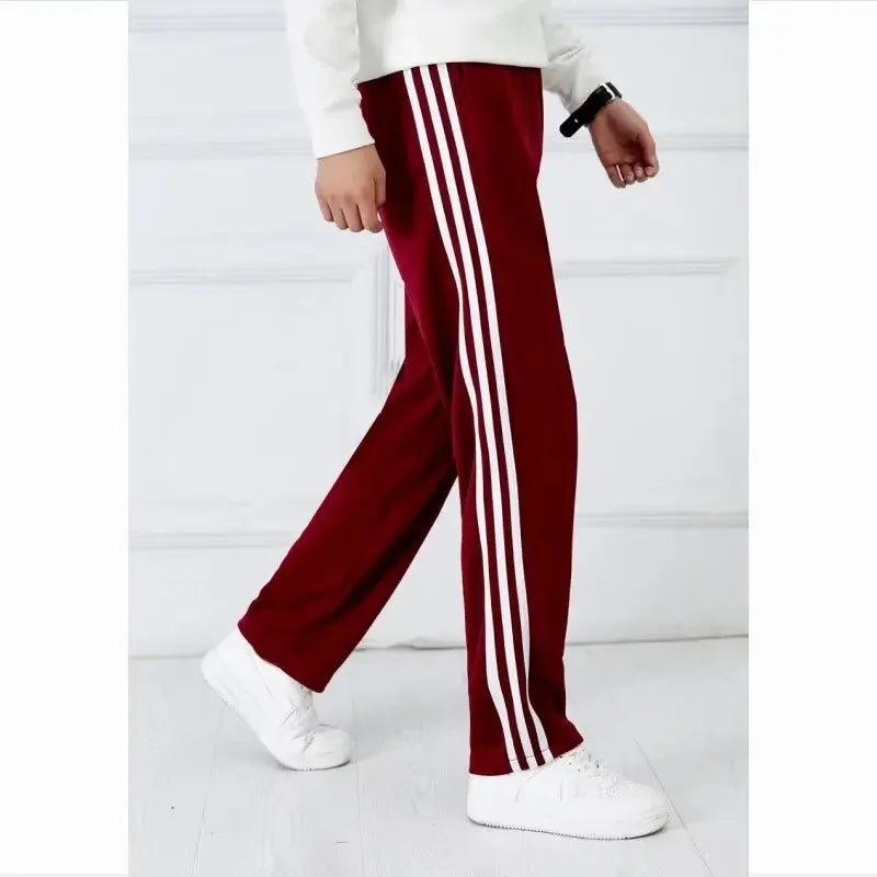 Casual Three-Stripes Men's Jacket And Pants Set Spring Autumn Loose Fit Fashionable Two-Piece Suit Stand Collar Long Trousers.