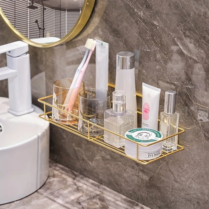 Wandregal ohne Bohren, Badezimmer-Aufbewahrung, Organizer, Hängeregal für Zuhause, Küche, Metallrahmen, Regale, Badezimmer-Accessoires