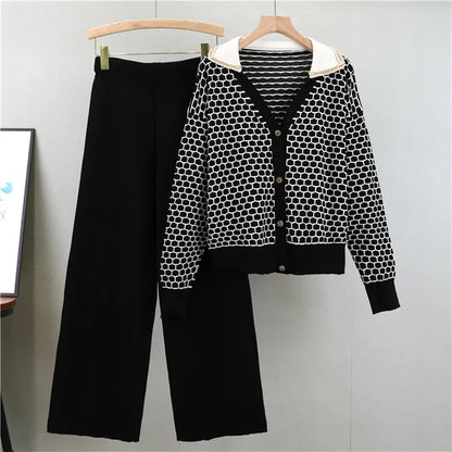 Women 2 Piece Set Knit Sweater Jacket Cardigan Wide Leg Pant Muslim Casual Knitted Outfits Tracksuit Suit Autumn Winter Knitwear.