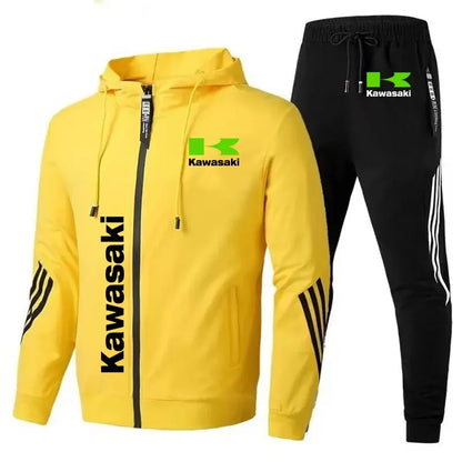 Kawasaki Motorcycle Racing Team Men Hoodie Pant Sets Spring Autumn Casual Male Zipper Sweatshirt Pants Suit 2024 Sport Coat Set.