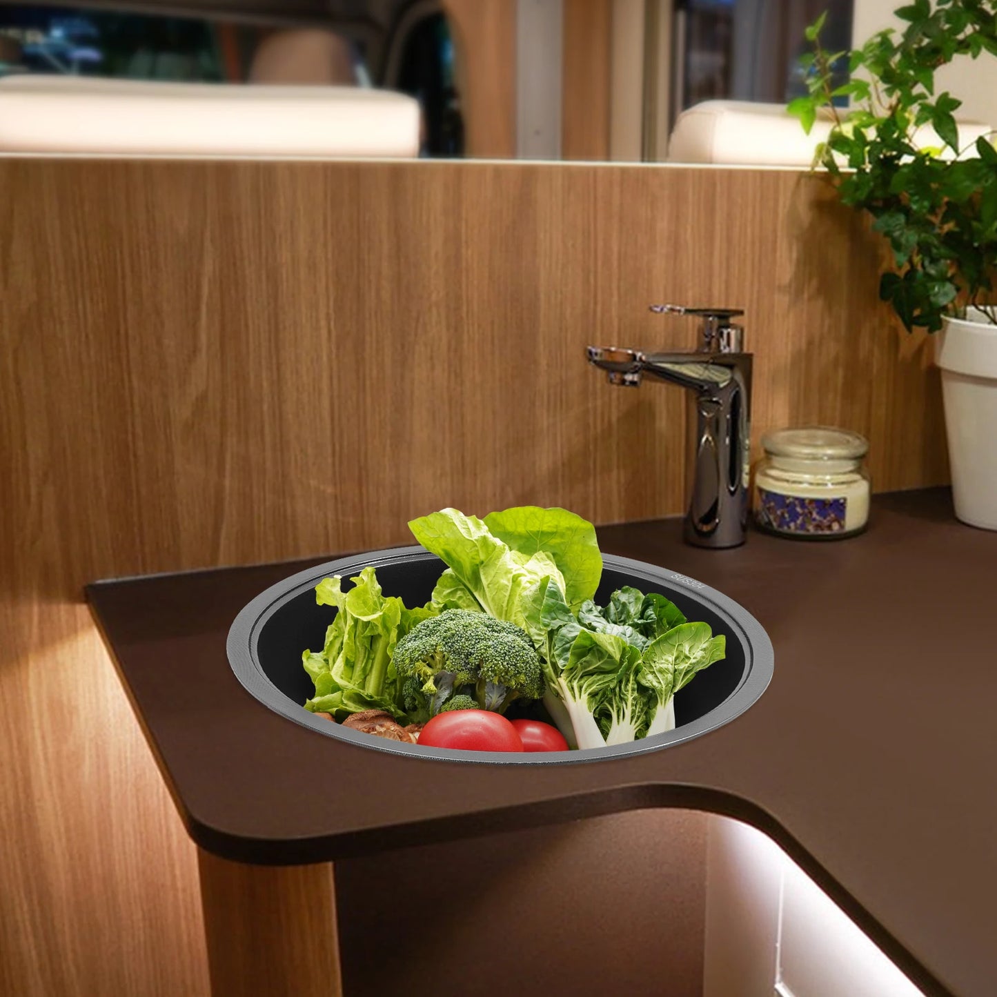 Rundes Küchenspüle aus Edelstahl 304, hitzebeständiges Küchenspüle, Einzelbecken, schnelle Entwässerung zum Geschirrspülen von Gemüse