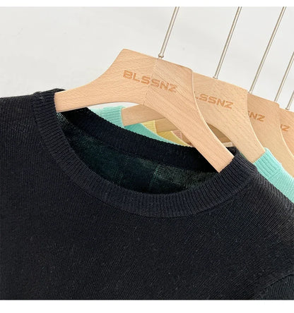 Spring  Basic O-Neck Slim T-Shirt Women Solid Multi Color All-Match Trend Casual Top Screw Knit Long Sleeve Elastic Office Lady