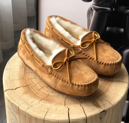 New 100% Natural Wool Genuine Leather Women Flat Winter shoes Women Moccasins Casual Loafers Plus Size Winter shoes.