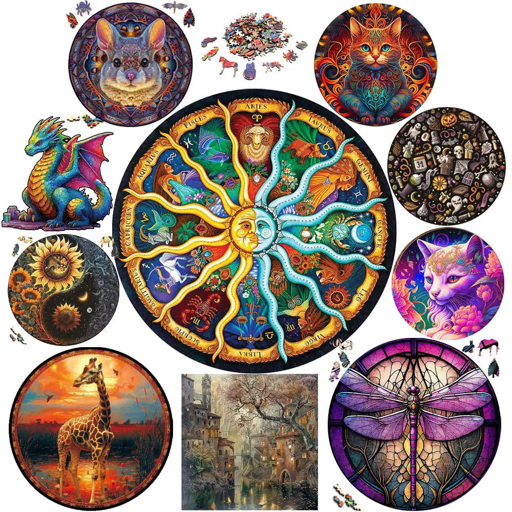 Giraffe Wooden Animal Puzzle Medium Difficulty Wood Jigsaws for Kids Adults Dragonfly Jigsaw Interesting Intelligent Toys.