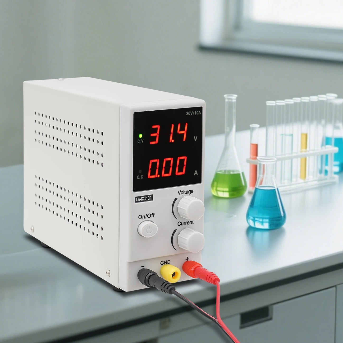 DC Power Supply Silver Corded Electric AC 220V 0–30V 0–10A Regulated Power Supply Laboratory Power Supply for Battery Charging.