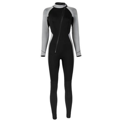 Women 3mm Neoprene One-Piece Thermal Wetsuit Mock Neck Long Sleeve Front Zipper Jumpsuit for Swimming Surfing Snorkeling Diving.