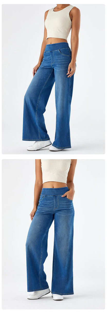 Women's New Large Size Denim Wide-Legged Trousers American High-Waisted Thin Straight Loose Casual Trousers Casual Jeans