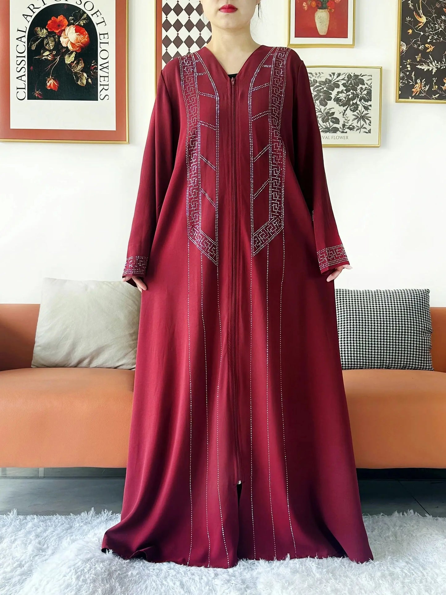 New Women Elegant Dress Chiffon Open Abaya with Zipper Muslim Women Dress Islamic Clothing Cardigan Abaya Women Muslim Dress.