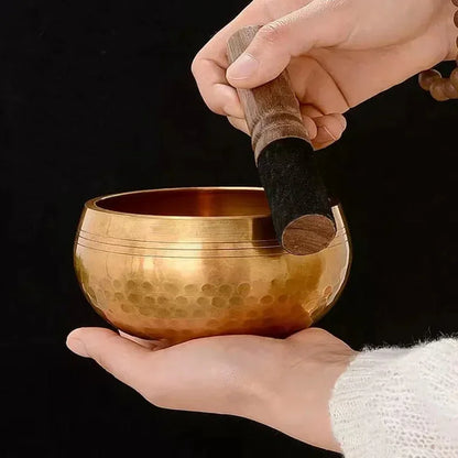 Authentic Handmade Tibet Singing Bowl Nepal Brass Meditation Sound Bowl for Yoga Chakra Healing Relaxation with Leather Striker.