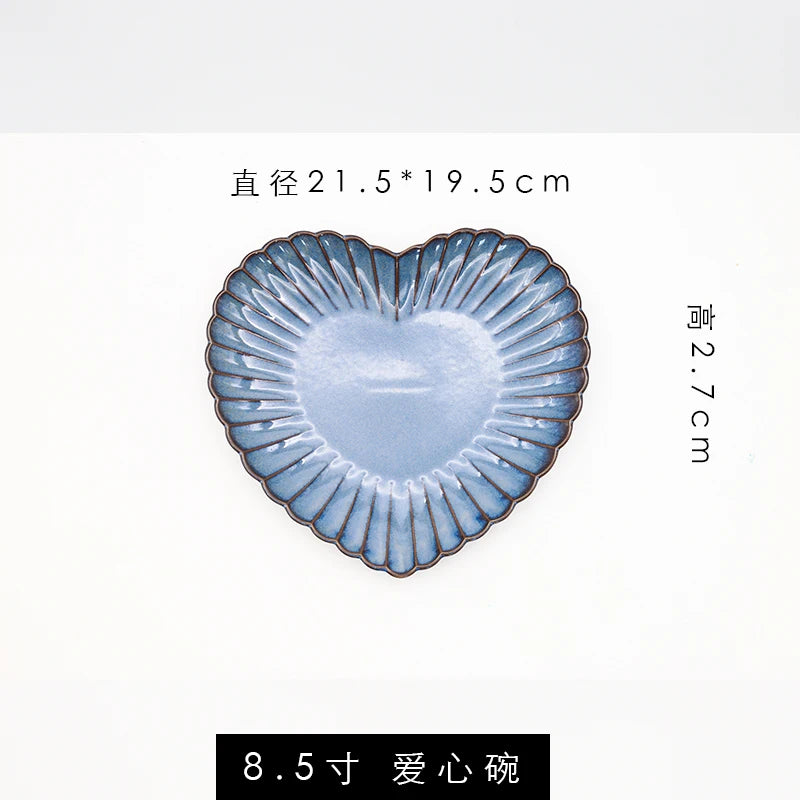 Retro Household Ceramic Tableware Kiln Variable Glaze Western Plate Creative Long Plate Main Dish Dinner Plate Kitchen Supplies.