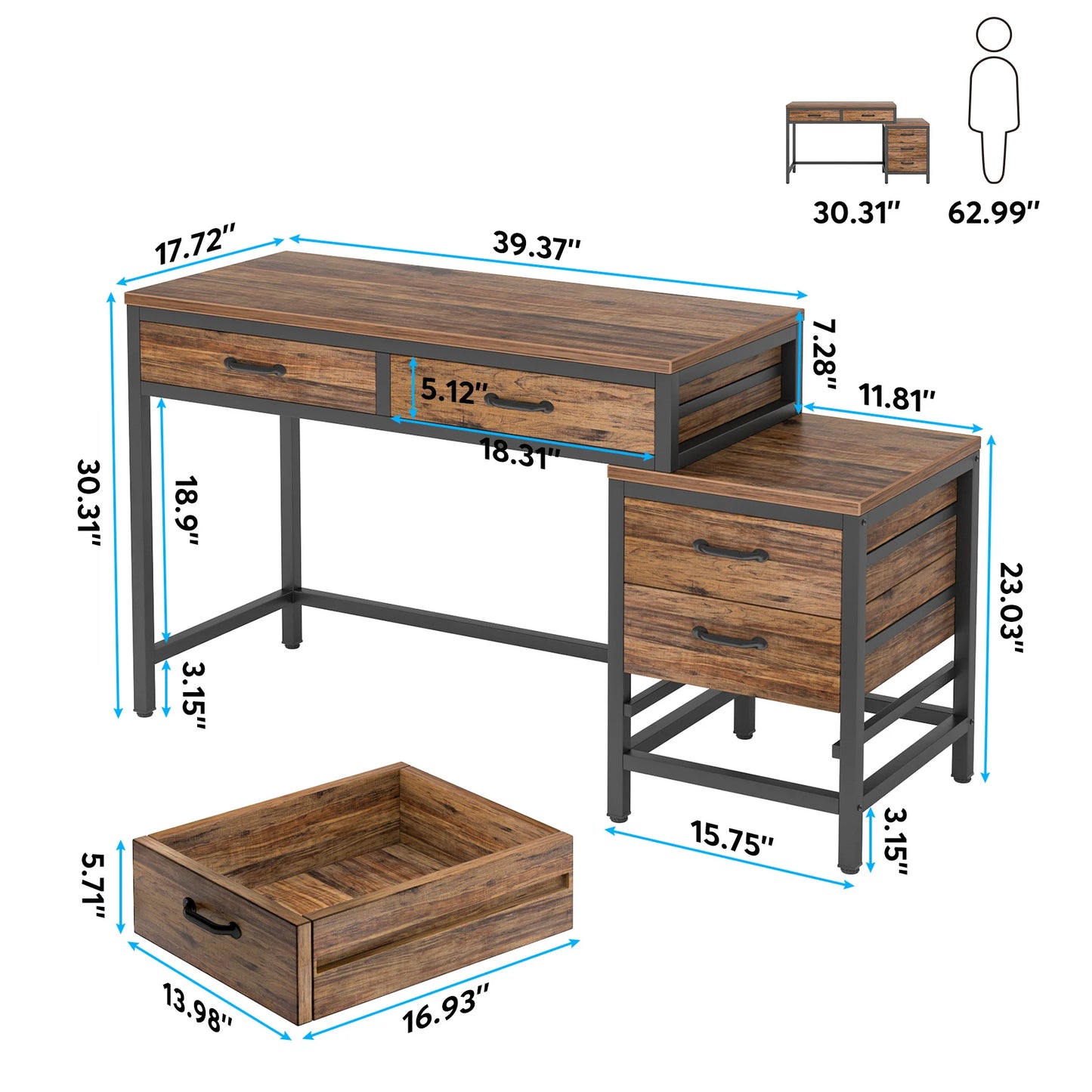 Tribe signs Computer tisch mit 3 Schubladen, 59-Zoll-PC-Schreibtisch mit reversiblen Schubladen, industrielle Arbeits schreibtisch arbeitsplatz