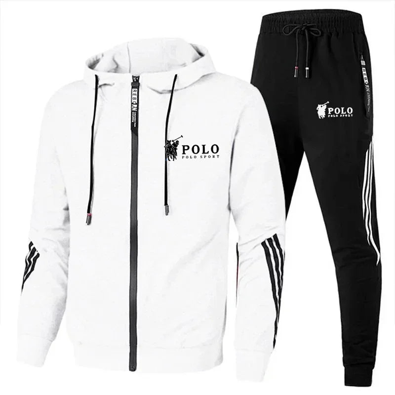 Men's printed zipper hooded sweatshirt + long pants 2-piece set, fashionable sportswear, new product, fitness jogging suit set.