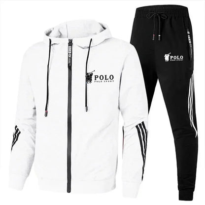 Men's printed zipper hooded sweatshirt + long pants 2-piece set, fashionable sportswear, new product, fitness jogging suit set.