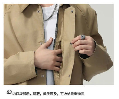 Lapel Jacket Men Spring Autumn Japanese Korean Streetwear Fashion Loose Casual Vintage Cargo Jacket Coat Outerwear
