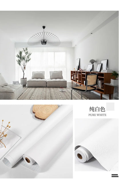 Matte PVC Vinyl Self Adhesive Wallpapers Furniture Renovation Films White DIY Decorative Kitchen Cabinet Waterproof Wall Sticker