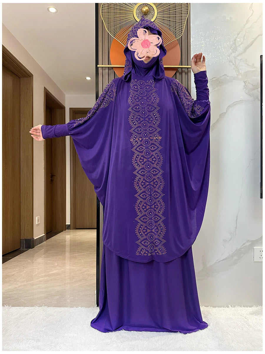 Two Piece Set Dress  Hijab Long Khimar Skirt Sets Islamic Niqab jilbab Women Eid Morocco Muslim Abaya Set Women Prayer Garment.