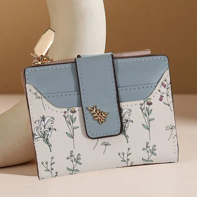 Slim Pu Leather Short Wallet Ins Multi Card Zipper Coin Wallet Strap Small Flower Card Bag Wallet Zipper Strap Women's Girl.