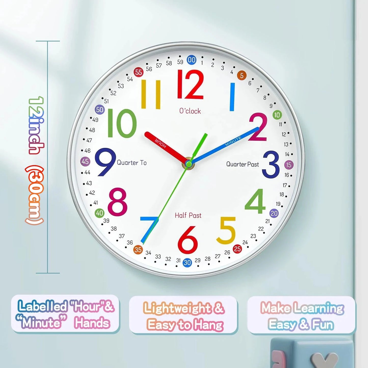 12 Zoll Frühe Bildung Wanduhr Cartoon Kinder Zeitmanagement Quarzuhr Hause Wand Hängen Stille Uhr 30 CM