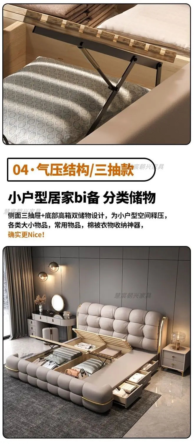 Kopfteil-Aufbewahrungsbetten, gepolstert, minimalistische Doppelbett-Schlafbetten, luxuriös, einzigartig, Muebles Para Dormitorio, Möbelzubehör