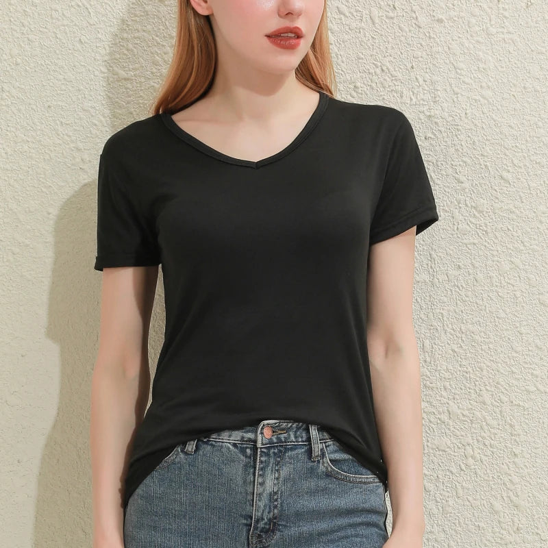 2024 Kurze T-Shirts Sommer Damen Kurzarm Rundhals Casual Bluse Shirts Einfarbig Tops Schwarz / Weiß