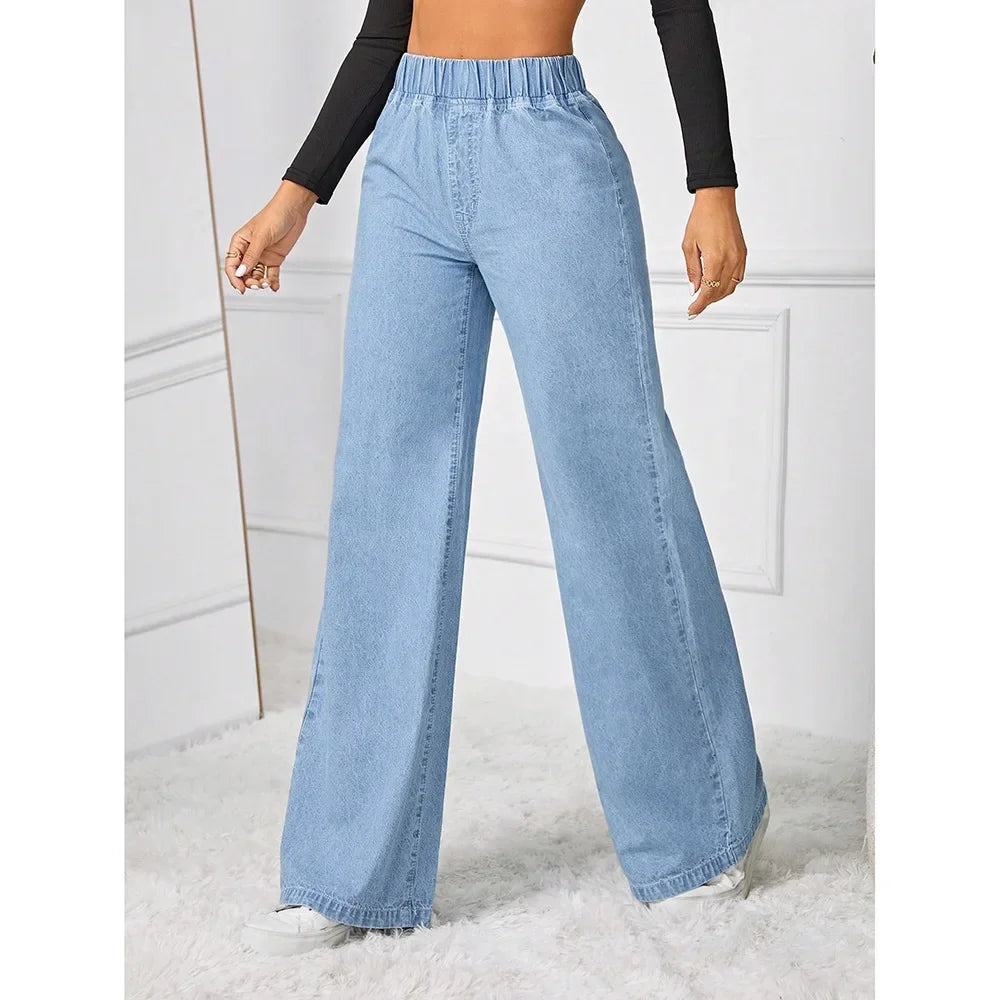 High Waist Wide Leg Loose Fit Straight Jeans Women's Summer New Style Vintage Drape Cross-Border Long Jeans.