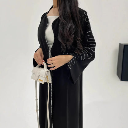 Luxury Embroidery Muslim Abaya Wave Kimono Dubai Islam Muslim Dress Women Kebaya Kaftan Cardigan Robe Musulmane Caftan Marocain.