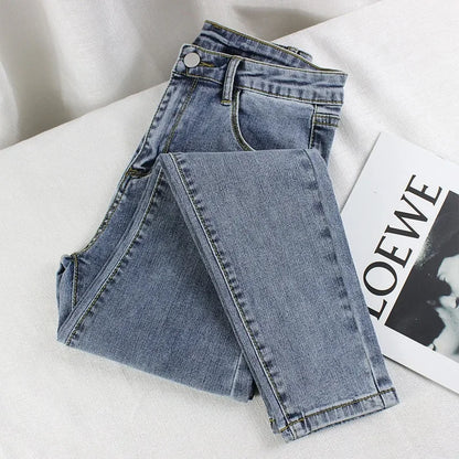 Black Grey Jeans Women's Spring Autumn Winter High-Waisted Petite Stretchy Tight Small Footed Pants Slimming Pencil Leggings.