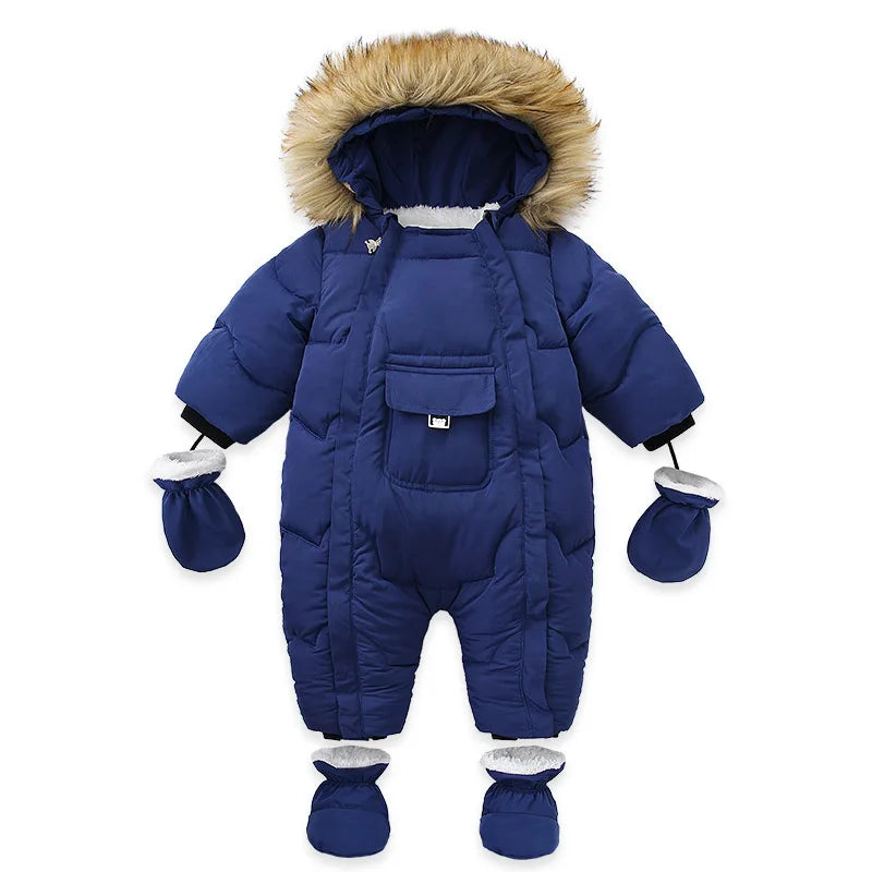 AYNIGIELL 2024 Winter Neugeborenen Verdickung Overall Integrierte Wolle Mit Kapuze Unten Strampler Baby Jungen und Mädchen Warme Schneefeste Overalls.