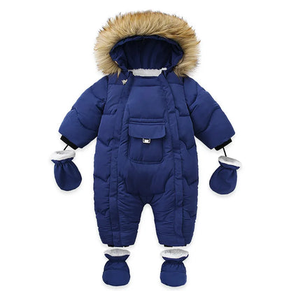 AYNIGIELL 2024 Winter Neugeborenen Verdickung Overall Integrierte Wolle Mit Kapuze Unten Strampler Baby Jungen und Mädchen Warme Schneefeste Overalls.