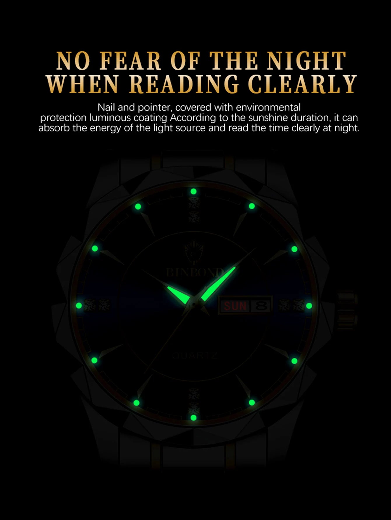 BINBONDB5552 30M Waterproof Luminous New Luxury Brand Quartz Womens Watches  Date Wristwatch Fashion Business Womens Watches.