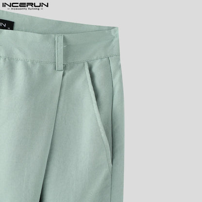 INCERUN Summer Men's Sets Solid Color Sleeveless Tops Tee Buttons Summer Long Pants Male Two-piece Suits Streetwear 2PCS S-5XL