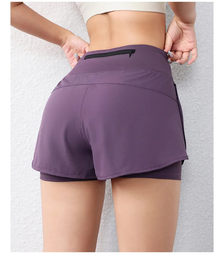 quick-drying women's running shorts sports layer elastic waist active sports shorts with pockets yoga shorts.