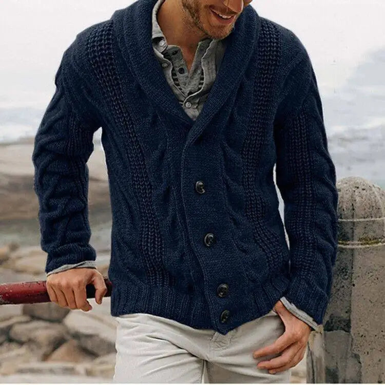 Knitted cardigan men's single-breasted loose models coarse needle sweater men's spring and fall outer wear.