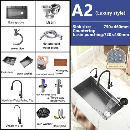 Waterfall Sink Large Single Slot Stainless Steel Kitchen Sink Embossed Washbasin Under The Basin Installation For Kitchen